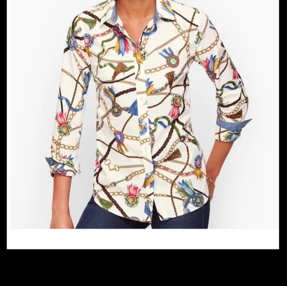 Talbots links and ribbons chain link equestrian print long sleeves shirt - Picture 2 of 9